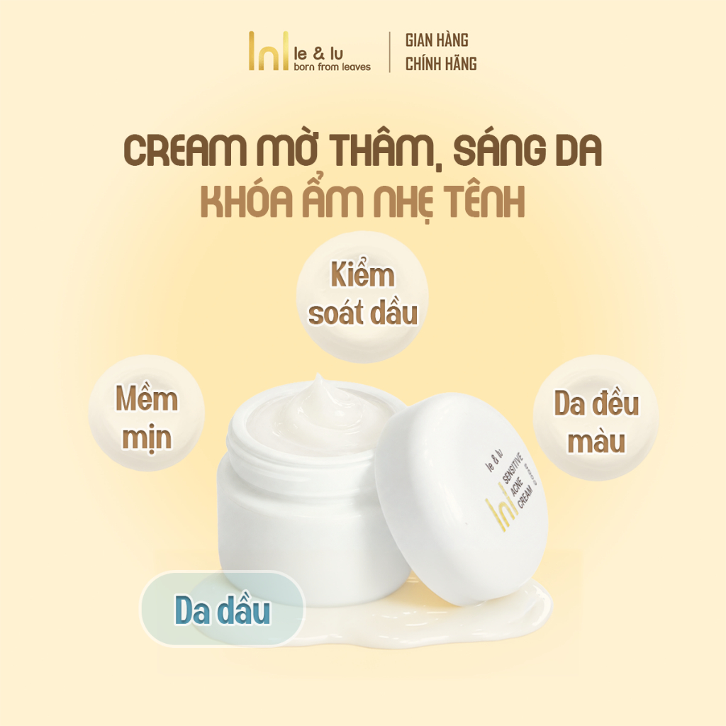 Kem Dưỡng Dịu Nhẹ Cho Da Dầu Mụn SENSITIVE ACNE CREAM Le&Lu 50gr