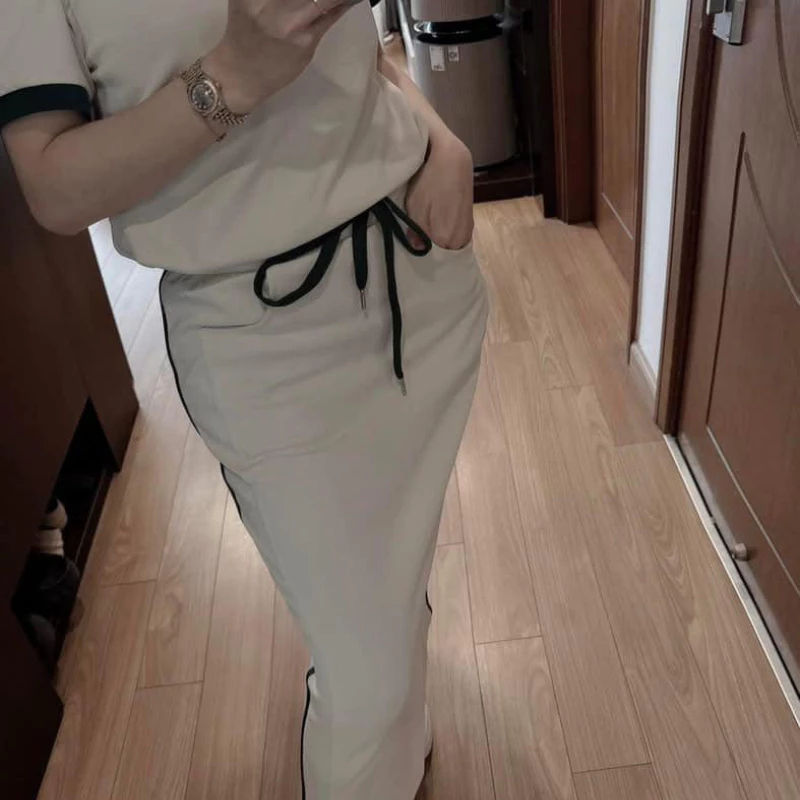Set đồ nữ DONNA HCOM25580 thun gân dáng dài phối viền xanh basic sang chảnh, đồ bộ nữ mặc nhà đi chơi basic