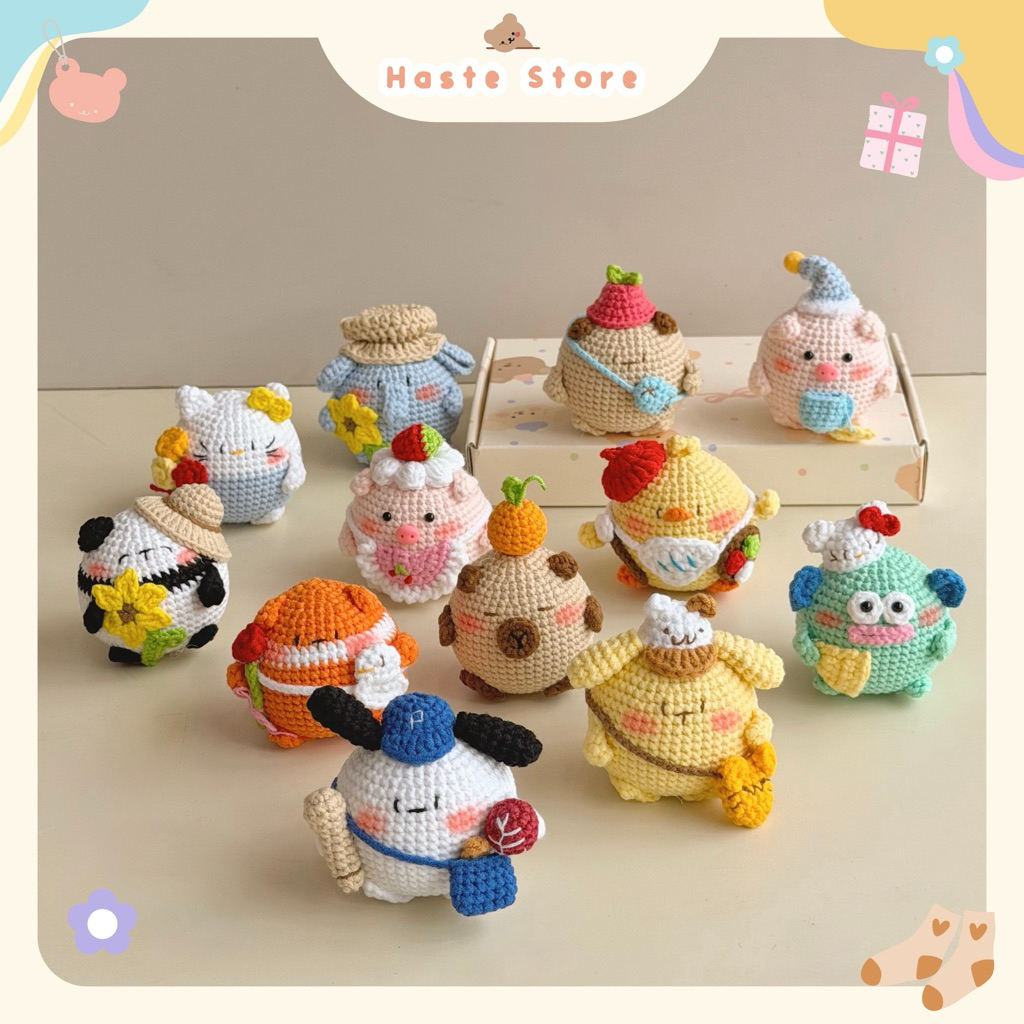 Móc Khoá Len Animal Béo Ú Tròn Biệt Đội Đi Học Đeo Túi Mochi Handmad Mềm Mịn