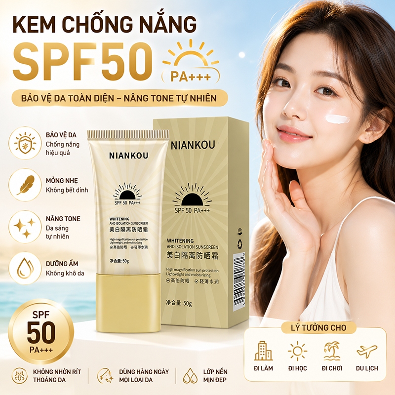 【BÁN CHẠY】 Kem Chống Nắng SPF50 PA+++ 50g Nâng Tone Dưỡng Ẩm Chống Tia UV