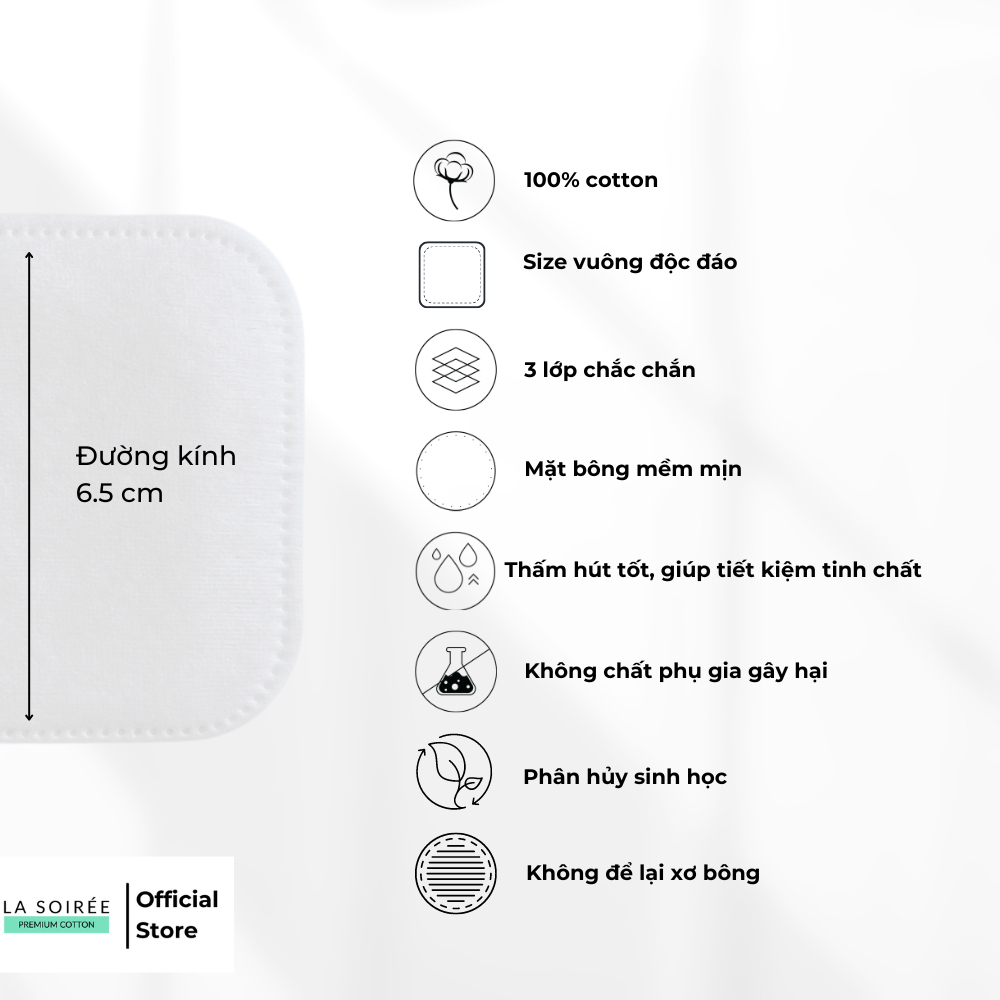 Gói 255 Miếng Lasoirée Bông Tẩy Trang Vuông 100% Cotton mềm mịn không xơ bông