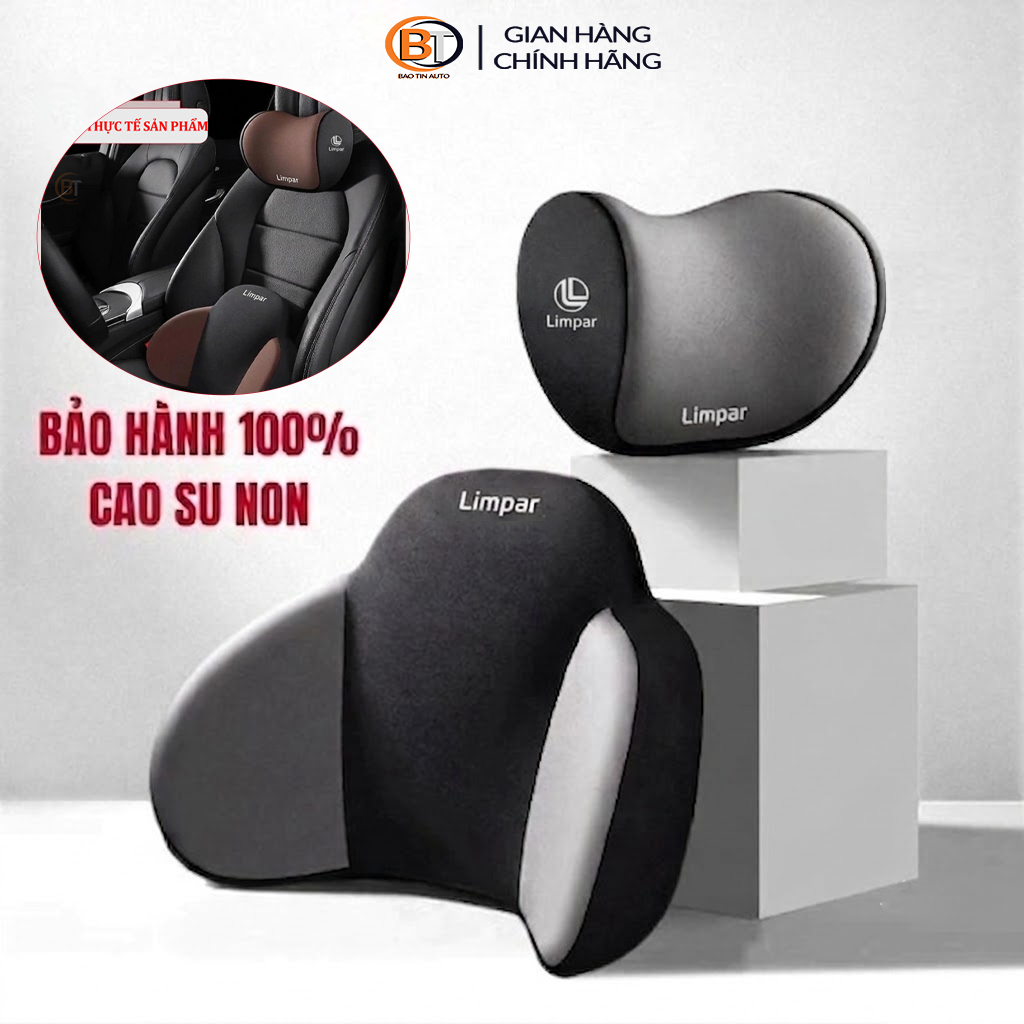 Gối Tựa Đầu và Kê Lưng Ô Tô Limpar Cao Cấp Chất Liệu Cao Su Non 100% Thoáng Khí giúp chống mỏi lưng, vai gáy