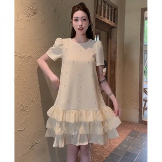 Váy bầu 3 tầng đuôi cá VIBA [VB126] thiết kế 2 lớp mềm mịn màu đen kem