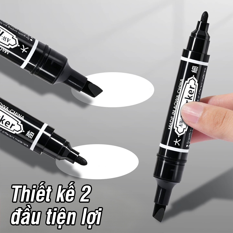 Bút Dạ Kính 2 Đầu Bút Lông Dầu Mực Đen Đỏ Xanh Viết Kính Nhựa Kim Loại Gỗ Carton Khô Nhanh