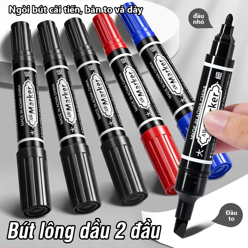 Bút Dạ Kính 2 Đầu Bút Lông Dầu Mực Đen Đỏ Xanh Viết Kính Nhựa Kim Loại Gỗ Carton Khô Nhanh