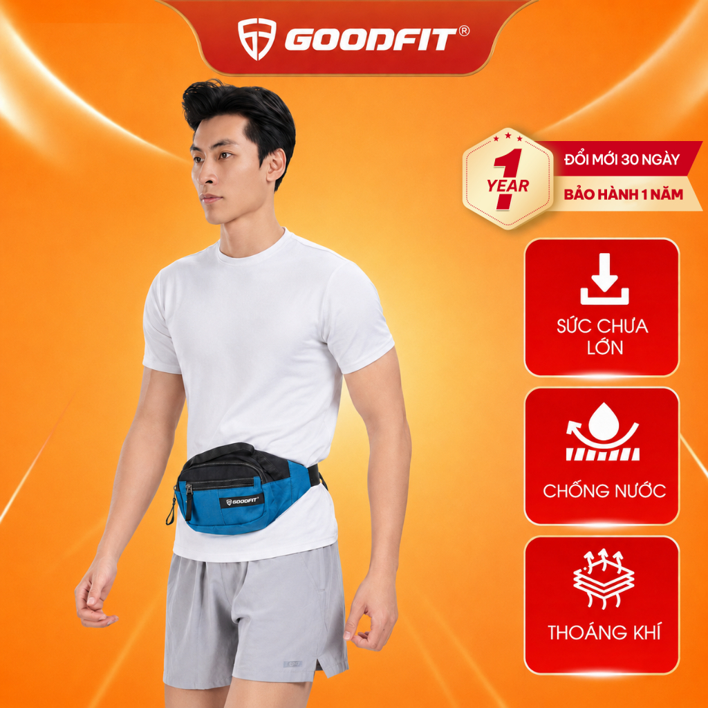 Túi chạy bộ đeo hông, đeo chéo, đai đeo chạy bộ chống nước cao cấp chính hãng GoodFit GF115RB