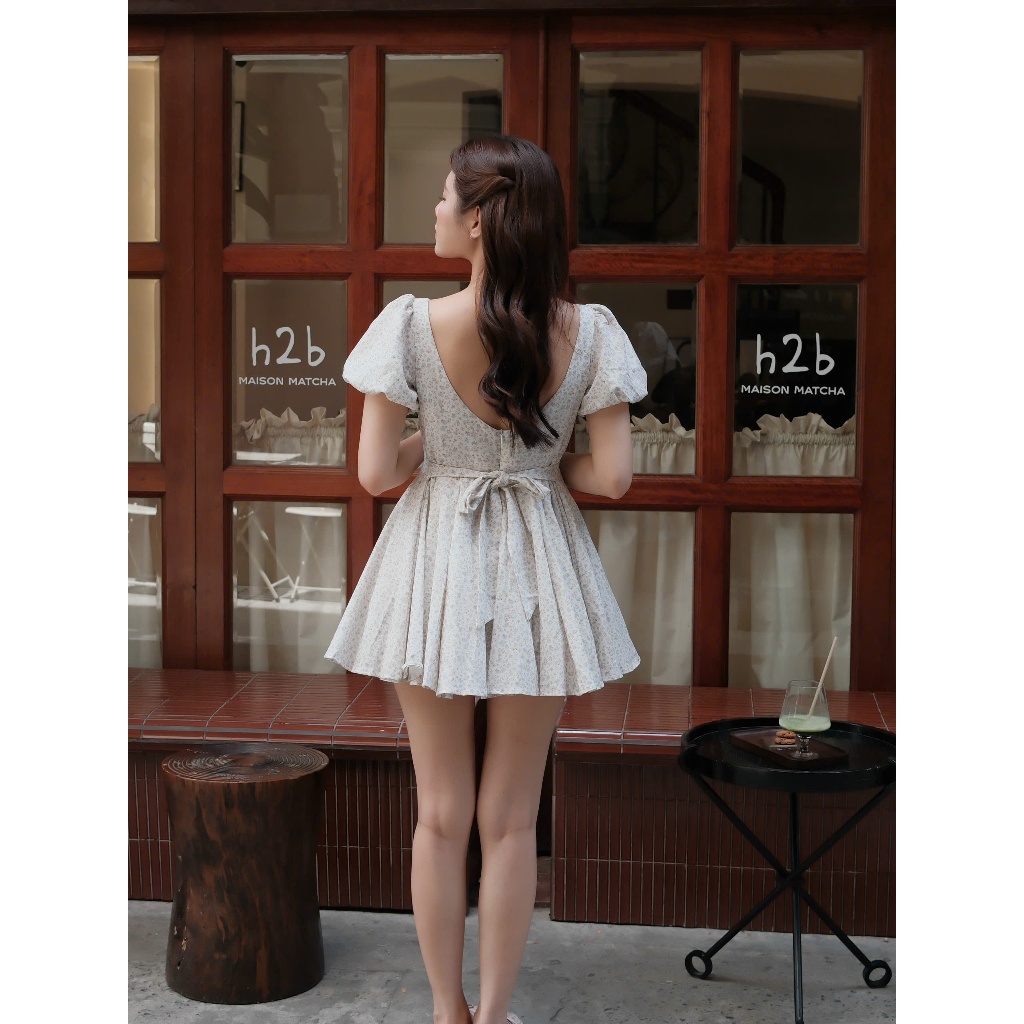 Jessi Dress Váy Hoa Nhí Vintage Tay Phồng Cổ Vuông Form Xòe