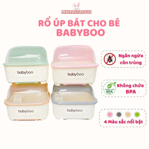 Rổ úp bát Babyboo có khay ráo nước, Khay úp chén bát ăn dặm cho bé có máng hứng nước tiện lợi