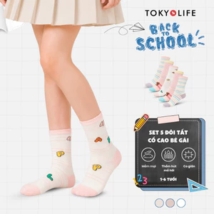Set 5 đôi tất cho bé gáiTOKYOLIFE tất cổ cao cho bé chất cotton phối họa tiết đáng yêu 40004480 (GIAO MÀU NGẪU NHIÊN)