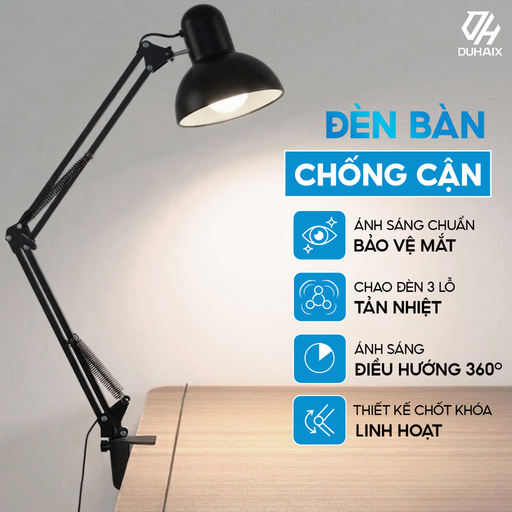 Đèn học PIXAR Bóng LED Chống Cận Bảo Vệ Mắt Kẹp Bàn Chắc Chắn Ánh Sáng Trắng Bảo Hành 12 Tháng