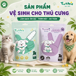 Tushie Treats - Găng Tay Tắm Khô & Khăn Lau Xỏ Ngón Vệ Sinh Cho Chó Mèo, Làm Sạch Toàn Thân, Tai, Mắt Tiện Lợi An Toàn