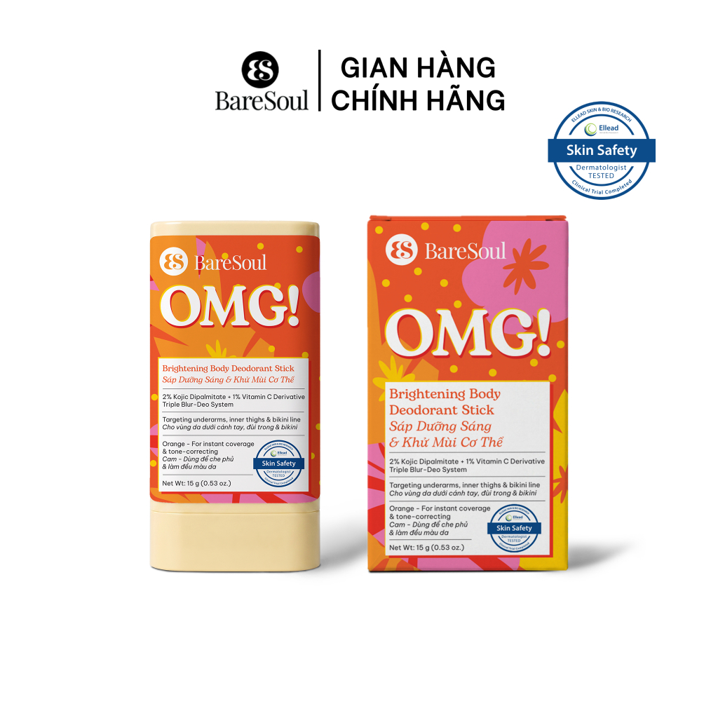Sáp nhung dưỡng sáng & che khuyết điểm, khử mùi BareSoul OMG Cam 15g - Che phủ tức thì - Giúp làm sáng vùng nách