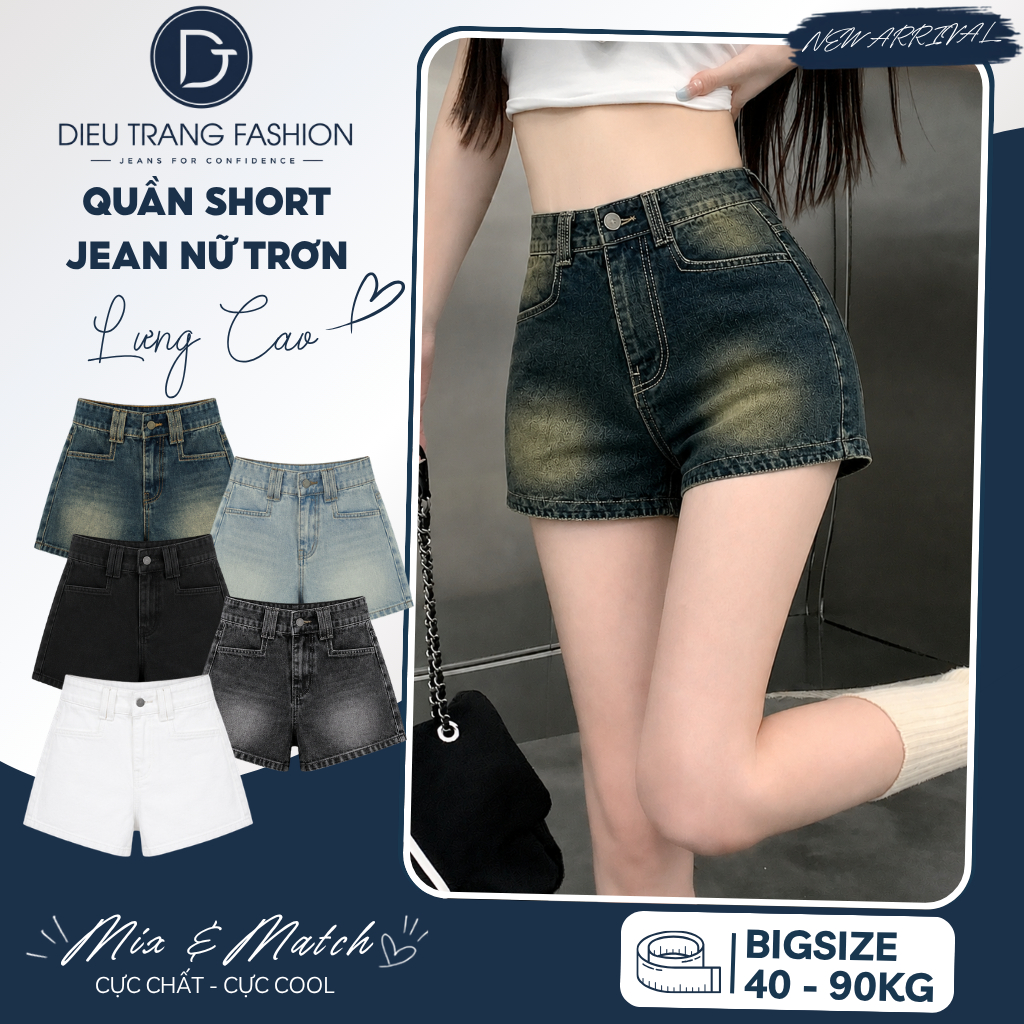 Quần Short Jean Nữ Trơn Bigsize 40-90kg, Quần Đùi Nữ Ngắn Trơn Lưng Cao thời trang DIEUTRANG_FASHION MS1088