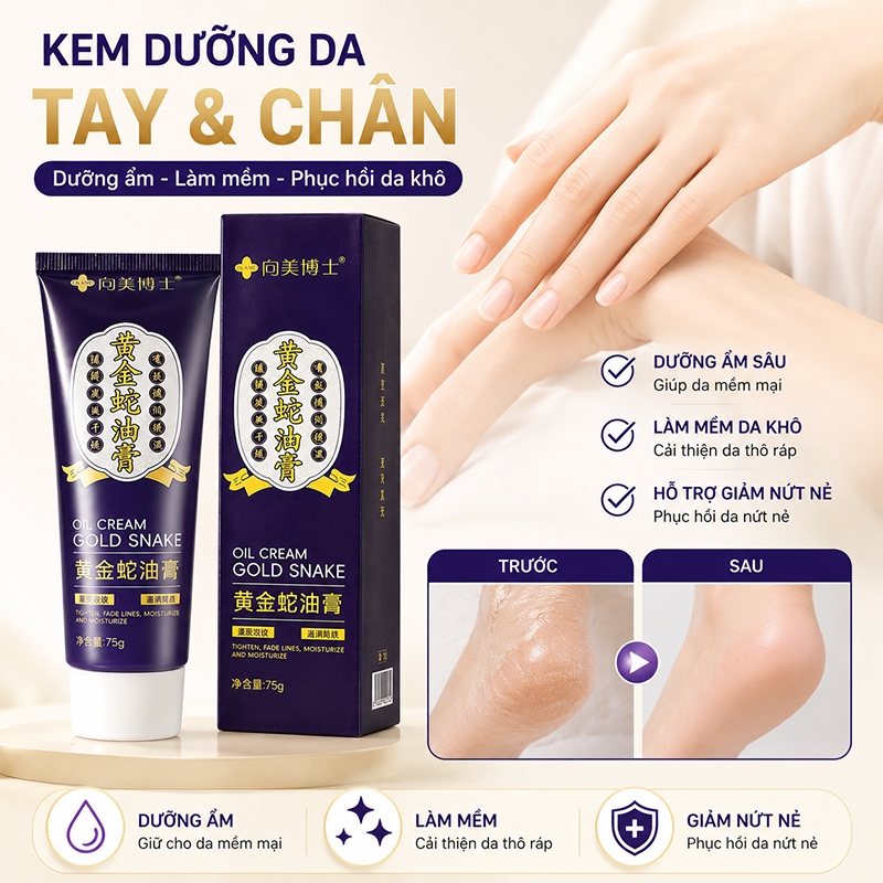 【MỚI】 Kem Dưỡng Tay Chân Gold Snake Oil 75g Dưỡng Ẩm Sâu Làm Mềm Da Khô Giảm Chai Sần