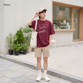 Áo Thun áo phông Nam Nữ Oversize 100% Cotton Cao Cấp CLARO - Choose Happy