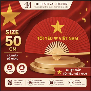 Quạt Tre Cờ Đỏ Sao Vàng Truyền Thống Cầm Tay size 50cm Cổ Vũ Quốc Khánh 2/9 Khai Giảng Sự Kiện