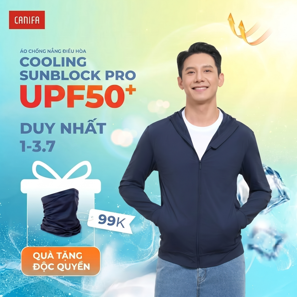[ 1-3.7 TẶNG KHĂN CHỐNG NẮNG] Áo chống nắng nam CANIFA dài tay có mũ chất vải mát lạnh thoáng khí 8OT26S003
