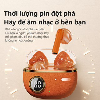 Tai nghe Bluetooth với màn hình pin thời gian thực, phong cách da cổ điển, tai nghe âm nhạc Bluetooth 6.0 có độ trễ thấp