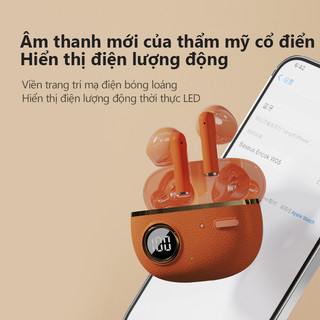 Tai nghe Bluetooth với màn hình pin thời gian thực, phong cách da cổ điển, tai nghe âm nhạc Bluetooth 6.0 có độ trễ thấp