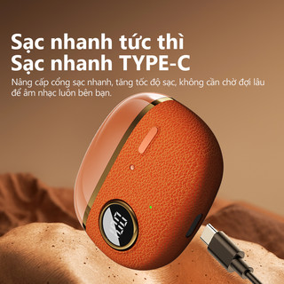 Tai nghe Bluetooth với màn hình pin thời gian thực, phong cách da cổ điển, tai nghe âm nhạc Bluetooth 6.0 có độ trễ thấp