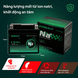Bình Ắc Quy Xe Máy Natri Ion Powersod E70X5L Dùng Cho SH Việt SH Mode PCX CB150R Lead 125 Winner