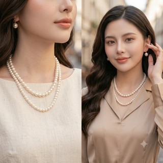 [ DAISYN ] N416 choker vòng cổ hạt Trai, dây chuyền hạt ngọc trai nhân tạo đá dây chuyền mang áo dài 2 sợi hạt 8mm 6mm