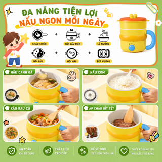 Nồi Lẩu Điện Mini Đa Năng 1.5L ANREE - 2 Tầng Chống Dính - Hấp, Luộc, Chiên Xào, Nấu Lẩu, Mì