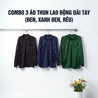 ÁO THUN LAO ĐỘNG TAY DÀI  (combo 3 áo_đen,xanhđen, rêu_ hàng tại xưởng bao đẹp- vải cá sấu mè)
