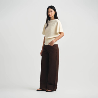 Quần jeans nữ dáng suông Omai thiết kế cạp cao gấp gấu chất mềm - BQ18