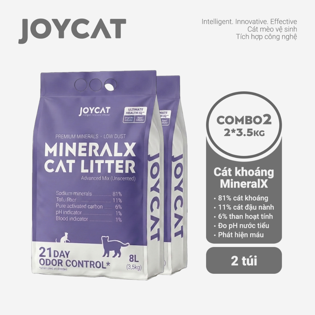 Cát Mèo JOYCAT MineralX 3.5KG (8L) - Cát Khoáng Khử Mùi 21 Ngày, Than Hoạt Tính, Ít Bụi, Vón Nhanh