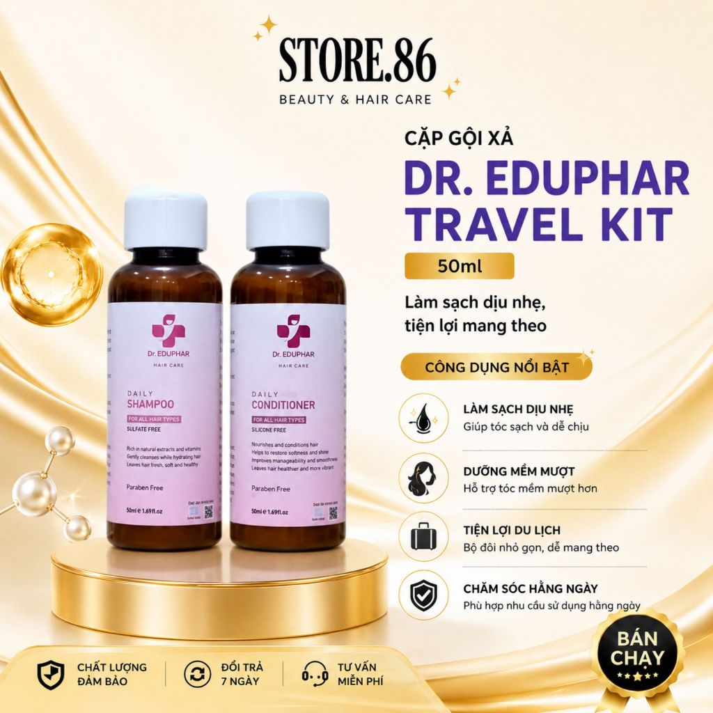 Cặp dầu gội xả Dr.EDUPHAR Repair Damaged 50ml Hair giúp phục hồi, dưỡng ẩm, mềm mượt giảm rụng tóc