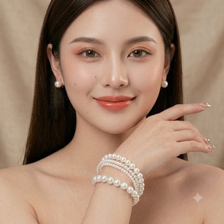 [ DAISYN ] N739 Vòng tay hạt ngọc trai nhân tạo đá khoá 4 sợi sang trọng cho nữ