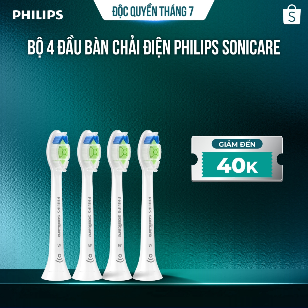Đầu bàn chải Philips Sonicare W2 Optimal White HX6064 – bộ 4 đầu, làm trắng răng (đen/trắng)