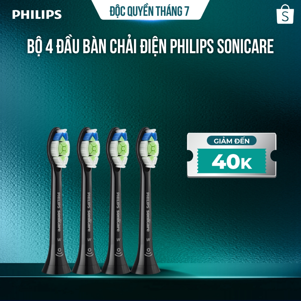 Đầu bàn chải Philips Sonicare W2 Optimal White HX6064 – bộ 4 đầu, làm trắng răng (đen/trắng)