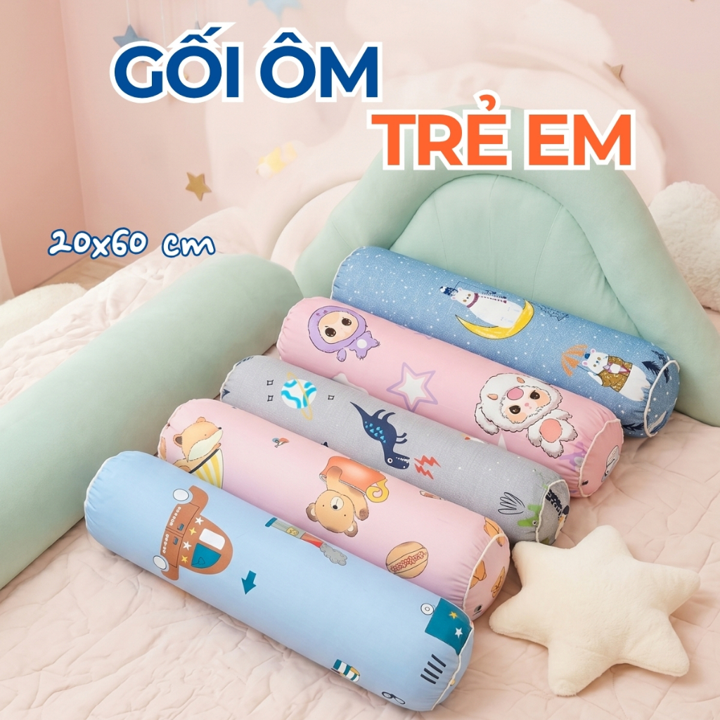 Gối Ôm Ngủ Cho Bé Dài 60 cm, Vỏ Gối Ôm Khóa Kéo Giúp Bé Ngủ Ngon, Chống Lật, Chống Giật Mình - AMELI
