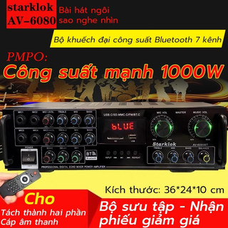 Starklok AV-6080BT Bộ Khuếch Đại 1000W PMPO | Đẩy 4 Cặp Loa 12 Inch | 7 Kênh Chuyên Nghiệp