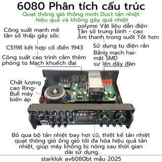 Starklok AV-6080BT Bộ Khuếch Đại 1000W PMPO | Đẩy 4 Cặp Loa 12 Inch | 7 Kênh Chuyên Nghiệp