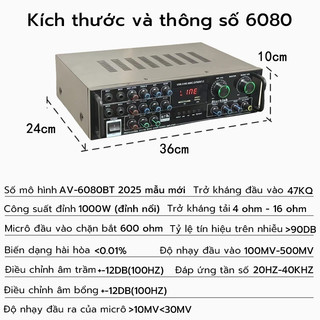 Starklok AV-6080BT Bộ Khuếch Đại 1000W PMPO | Đẩy 4 Cặp Loa 12 Inch | 7 Kênh Chuyên Nghiệp