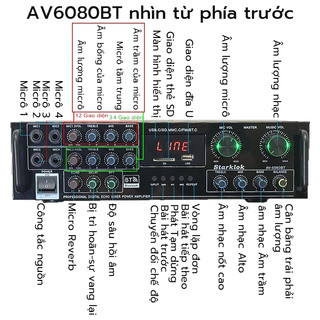 Starklok AV-6080BT Bộ Khuếch Đại 1000W PMPO | Đẩy 4 Cặp Loa 12 Inch | 7 Kênh Chuyên Nghiệp
