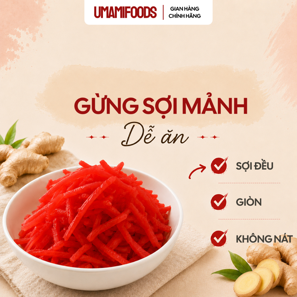 Gừng Đỏ Cắt Sợi 1.5kg Gari Thái Lan | Gừng Sợi Ngâm Ăn Kèm Sushi, Ramen, Gyudon