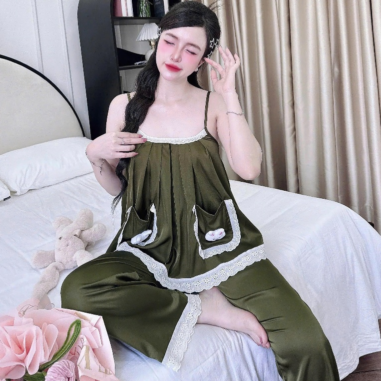 Đồ Ngủ Sexy Nữ SOJUN Lụa Dài 2 Dây Ren Thú Dưới 65Kg - MS 1313 | BigBuy360 - bigbuy360.vn