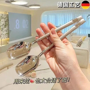 Combo 10 Chiêc Thìa Inox Dẹt Cán Dài Phong Cách Hàn Quốc Dùng Ăn Cơm, Sinh Tố. Cà Phê