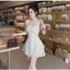 Đầm Hai Dây Rút Ngực Phối Ren Ôm Eo Xòe Nhẹ Phong Cách Tiểu Thư Pháp