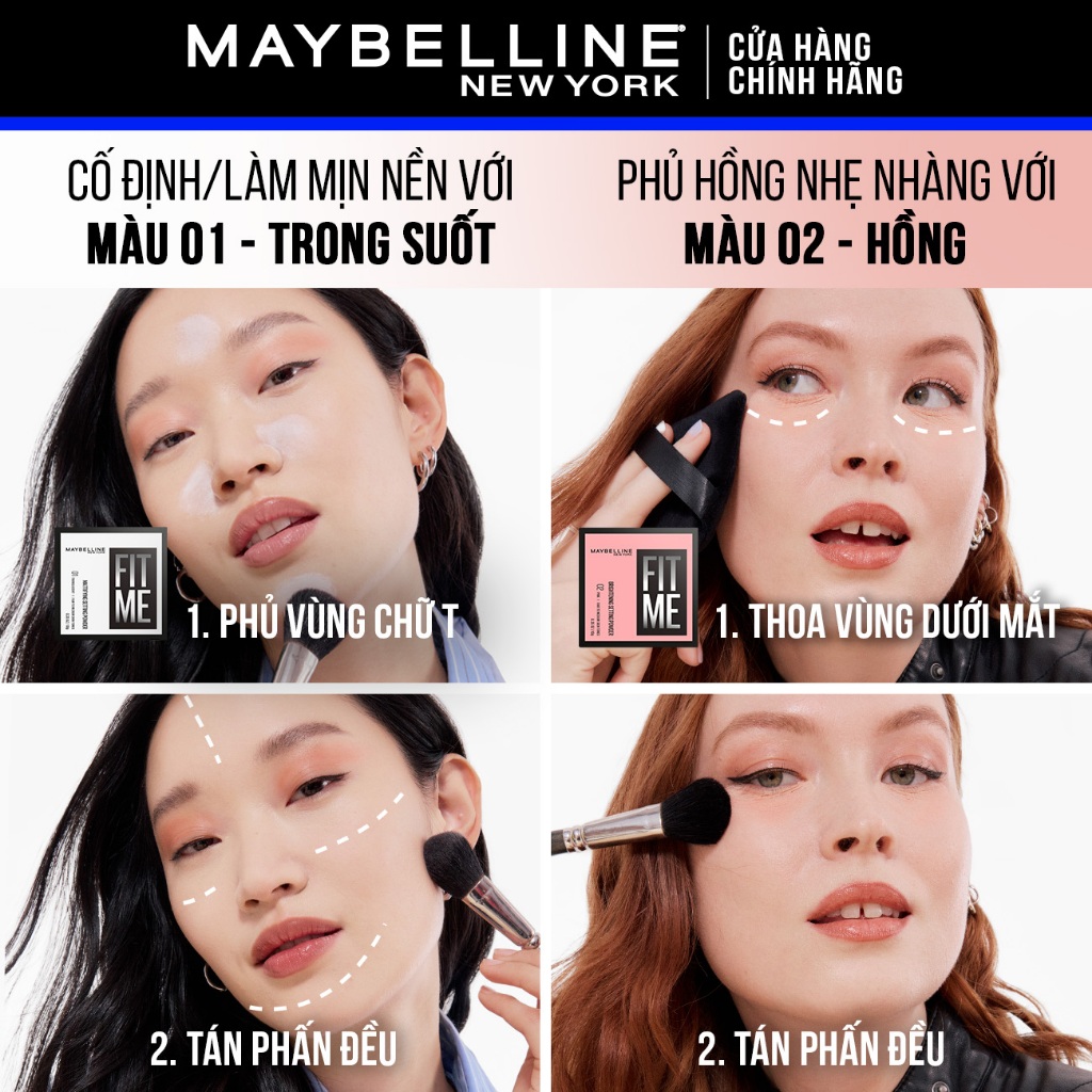 Phấn phủ bột "filter" cà da, kiềm dầu, chống nước, lâu trôi 16H Fit Me Mattifying Setting Powder Maybelline New York 10g
