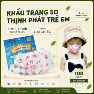 Khẩu Trang Trẻ Em 5D KIDS Thịnh Phát Chính Hãng | Êm Tai - Thoáng Khí - Ôm Mặt - Co Giãn | Set 100C