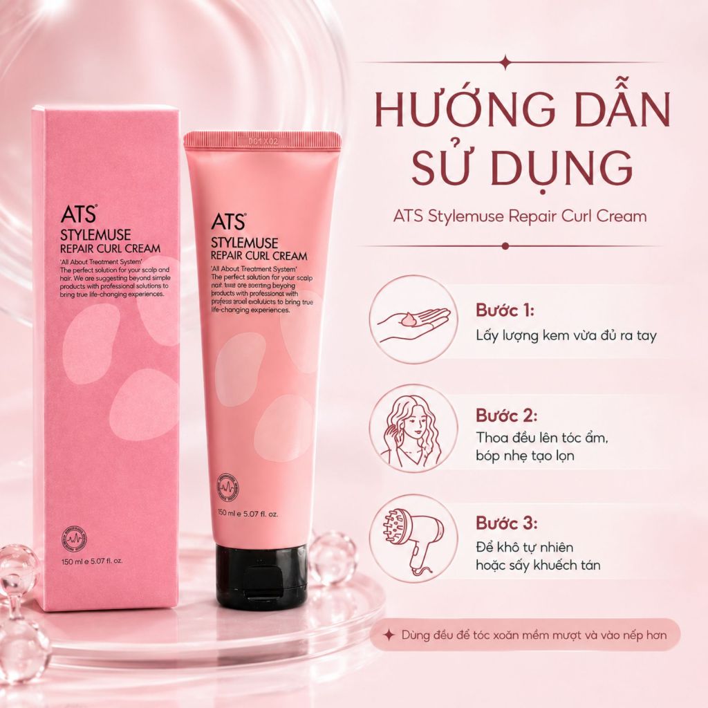 Kem Dưỡng Tóc ATS StyleMuse Repair Curl Cream | Tạo Kiểu, Giữ Nếp Tóc Xoăn & Giảm Xù Rối