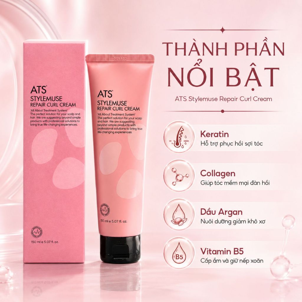 Kem Dưỡng Tóc ATS StyleMuse Repair Curl Cream | Tạo Kiểu, Giữ Nếp Tóc Xoăn & Giảm Xù Rối