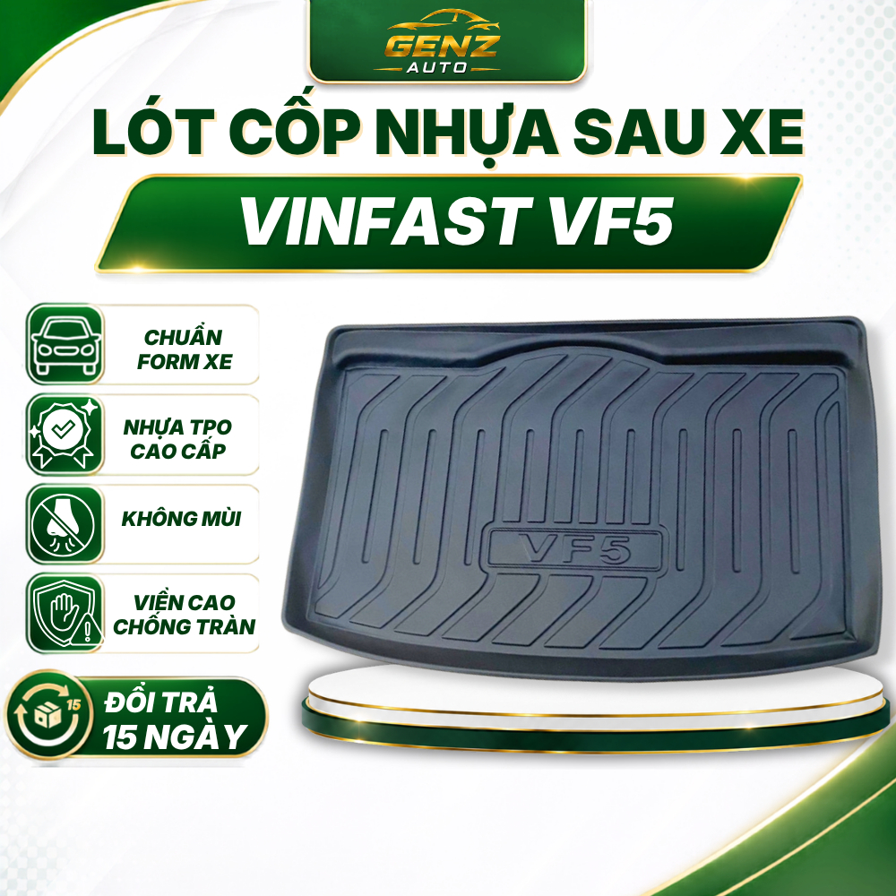 Lót cốp VF5- Vinfast VF5, Nhựa dẻo TPO không mùi, Chuẩn khít Form xe, Chống thấm nước cực tốt
