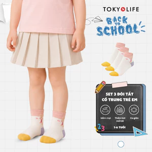 Set 3 đôi tất cho bé TOKYOLIFE combo 3 đôi tất cho bé trai bé gái cotton cổ trung phối họa tiết 40004483