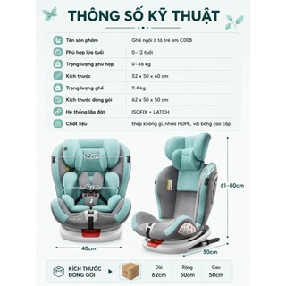 Ghế ngồi ô tô cho bé xoay 360 độ có Isofix sử dụng cho trẻ 0-12 tuổi